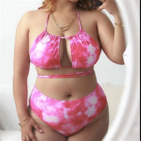 SHEIN Swim New In Package Shein Pink Tie Dye Bikini Plus Size 4x