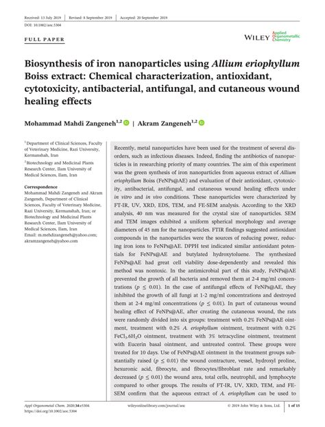 Biosynthesis Of Iron Nanoparticles Using Allium Eriophyllum Boiss