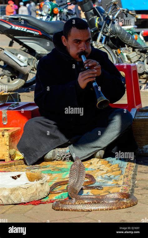 Snake Charmer At Djemma El Fna Square Marrakech Morocco Stock Photo