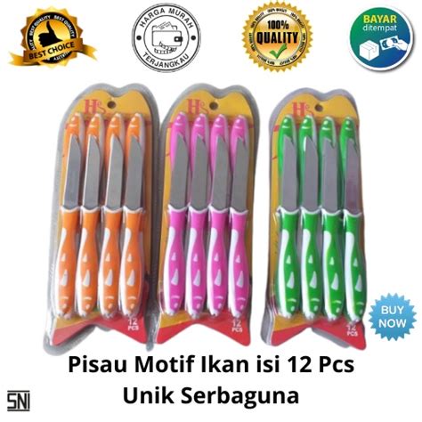 Jual BISA COD PROMO Pisau Motif Ikan Isi 12 Pcs Pisau Buah Pisau