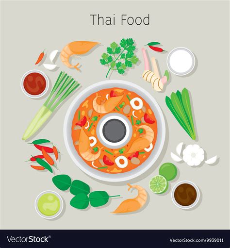 Tom yum kung and ingredients Royalty Free Vector Image