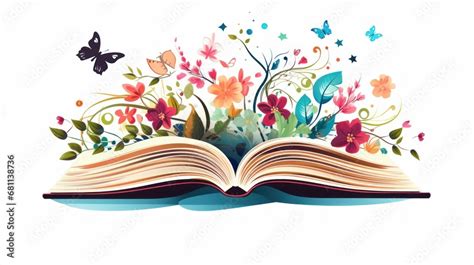 An Open Book With Colorful Flowers And Butterflies Flying Out Of It