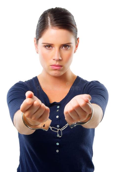 Woman Portrait And Handcuffs In Studio For Arrest Of Prisoner For