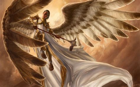 Fantasy Girl Female Wings Feathers Hammer Angel Background Angel Warrior Angel Art