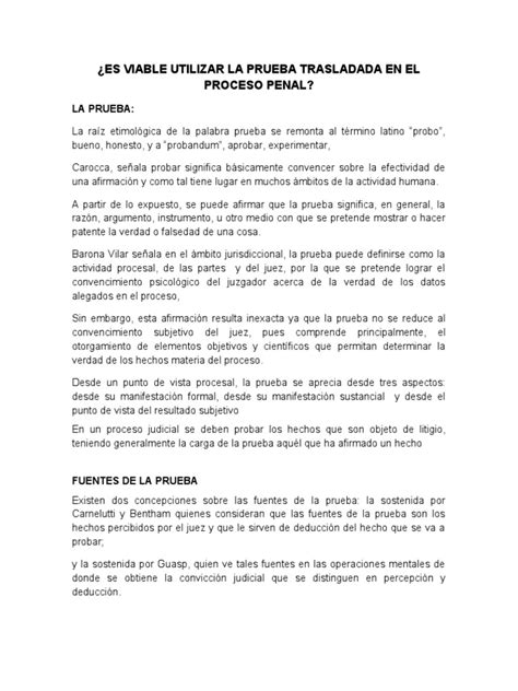 Es Viable Utilizar La Prueba Trasladada En El Proceso Penal Pdf