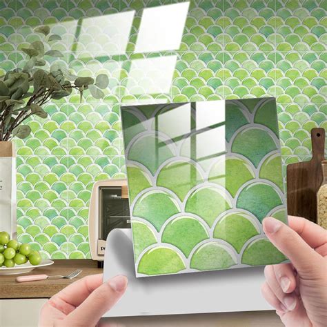 Piastrelle Adesive Cucina Geometria Verde Dell Erba Pavimento Pvc