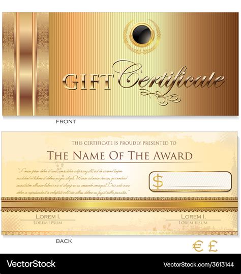 Gold T Certificate Template Royalty Free Vector Image