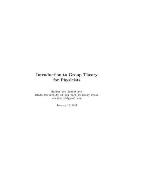 Introduction To Group Theory For Physicists Stony Brook Astronomy