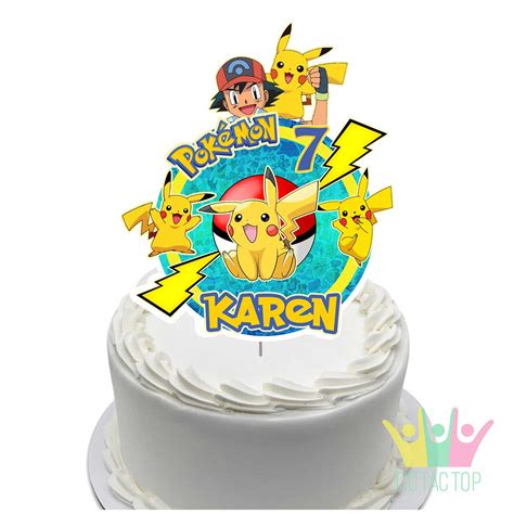 Pokemon Ash And Pikachu Blue Personalised Cake Topper Tic Tac Top