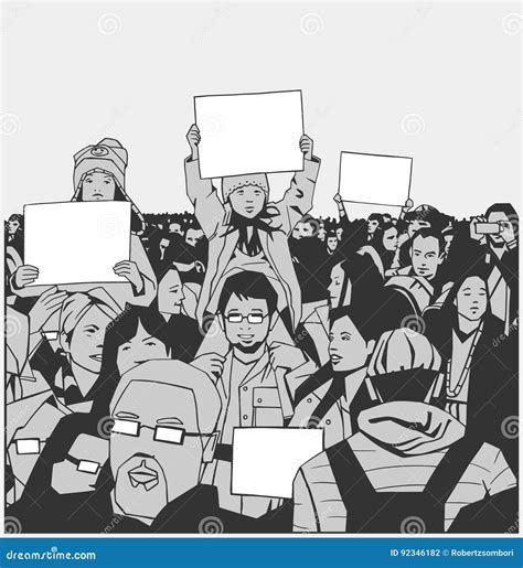 Illustration Peaceful Crowd Protest with Children Holding Blank Signs Stock Vector ...