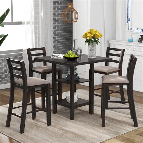 Merax Farmhouse 5 Piece Wood Extendable Dining Table Set With Drop Leaf