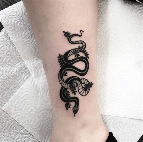 Snake And Leaves By Deborah Pow Tattoogrid Net Leg Tattoos Neck