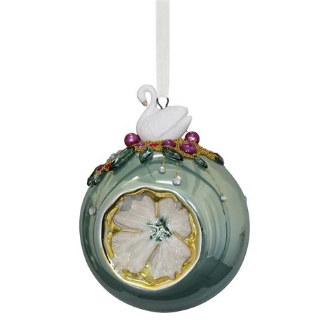 Green Reflector Christmas Tree Bauble With Swan Cap 90mm Homebase