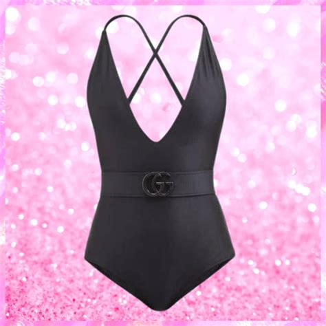 Gg Belted Swimsuit In Black Pink Sugar Bikini