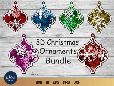 Snowflake Ornaments Svg Bundle 3d Layered Svg Christmas Etsy