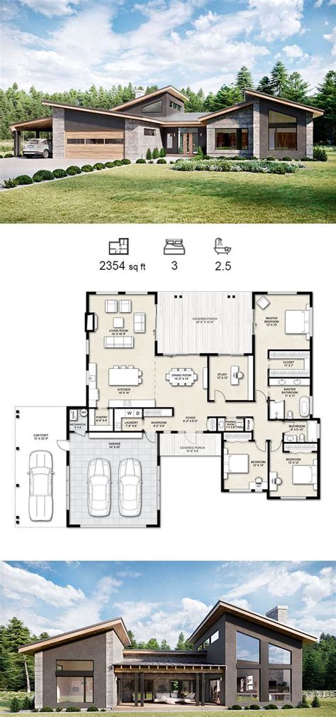 Modern Mid Century Home Plan Courtyard House Plans Open House Plans