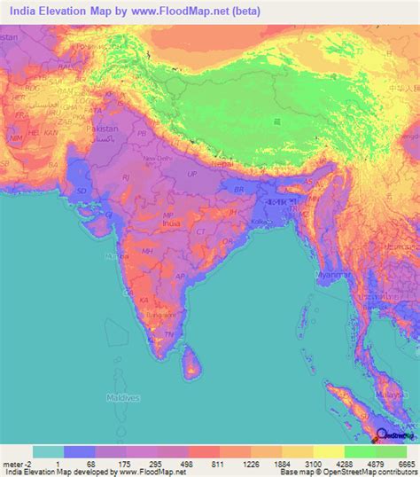 India Elevation and Elevation Maps of Cities, Topographic Map Contour