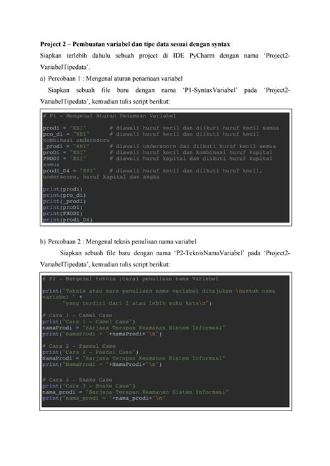 SOLUTION Project 2 Pembuatan Variabel Dan Tipe Data Sesuai Dengan