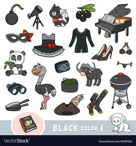 Colorful Set Of Black Color Objects Visual Vector Image