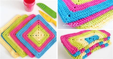 Colorful Solid Granny Square Dishcloth Crochet Pattern - Dabbles & Babbles