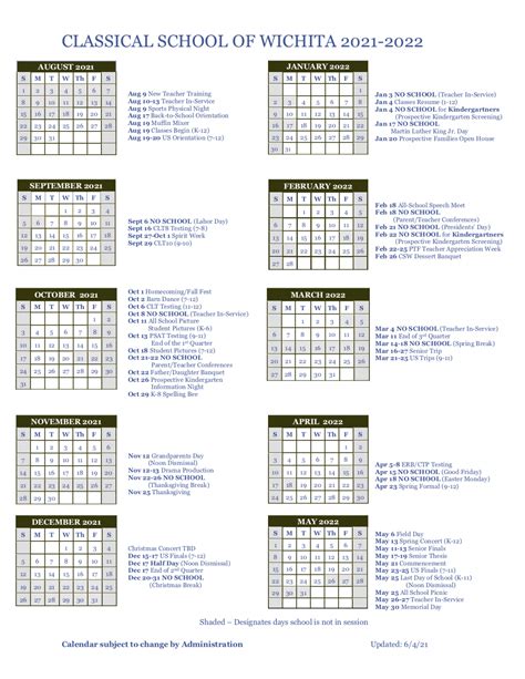 Calendar | Classical School of Wichita