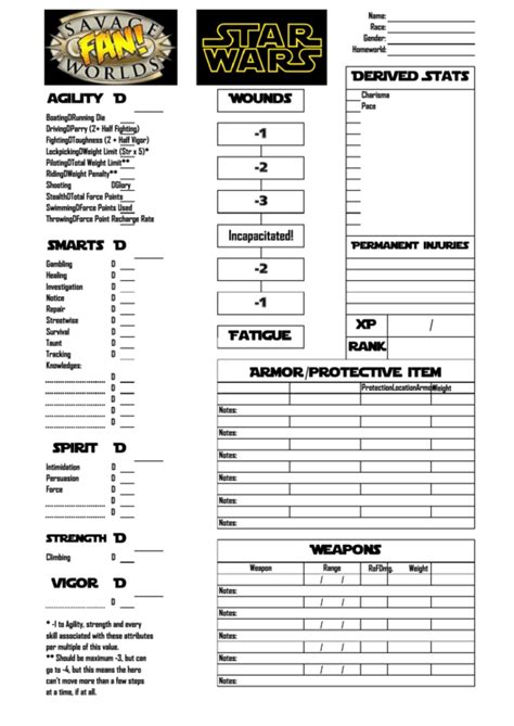 Star Wars Rpg Character Sheet printable pdf download