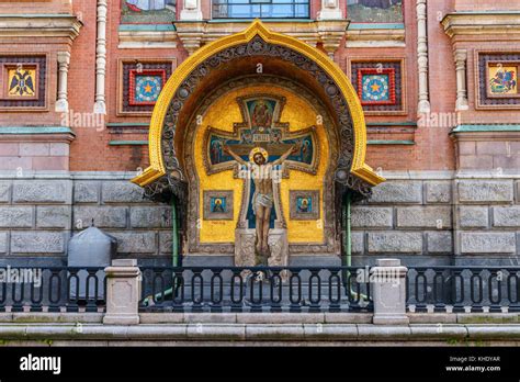 Wall Of The Church Of The Savior On Spilled Blood With Gold Ornaments