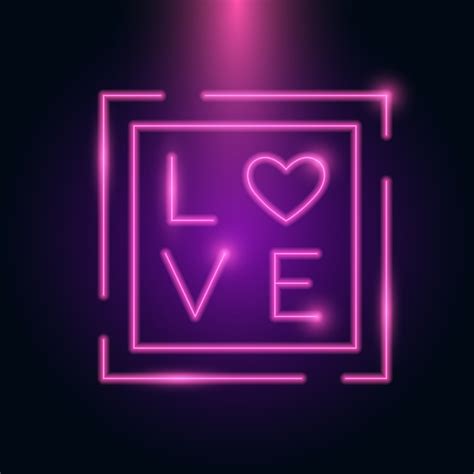 Carta De Amor Coração Neon Frame Brilho No Escuro Vetor Premium