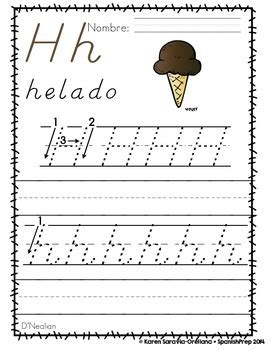 Spanish Alphabet Handwriting Practice Posters H De Helado TpT