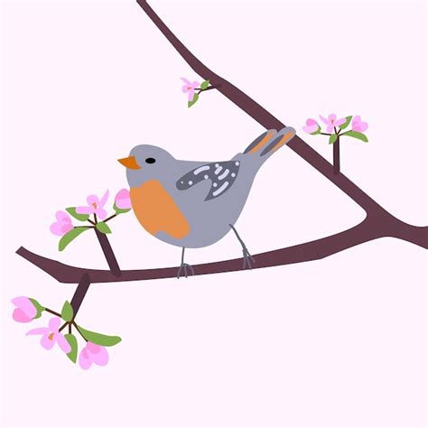 Un Oiseau Sur Une Branche Fleurie Illustration Vectorielle De