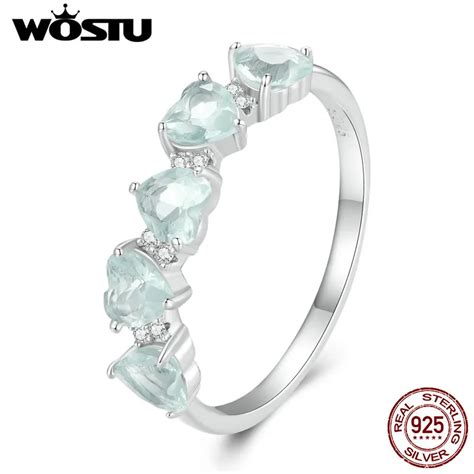 Wostu Anillo De Plata De Ley Con Coraz N Azul Marino Para Mujer Con