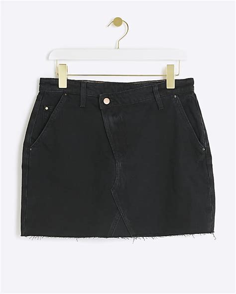 Black Asymmetric Waist Denim Mini Skirt River Island