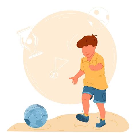 Niño Jugando Al Fútbol Y Pateando La Pelota Vector Premium