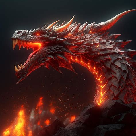 Premium AI Image | A dragon with a red glowing eye and a black background.