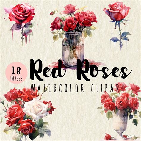 Red Roses Clipart Red Flower Clipart Bouquet Floral PNG Watercolor ...