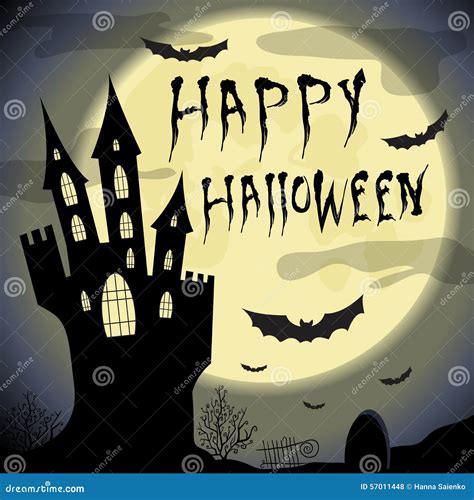 Happy Halloween Card Halloween Template With Haunted Castle Full Moon