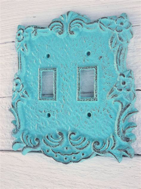 Double Switch Plate Turquoise Cast Iron Wall Shabby Chic Etsy