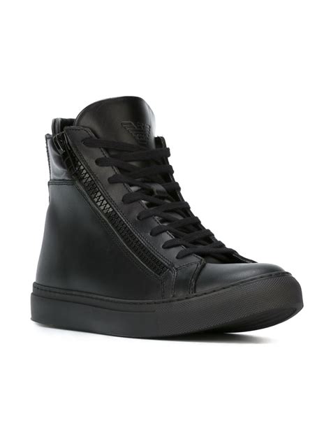 Emporio Armani Zip Detail High Top Sneakers In Black For Men Lyst Uk