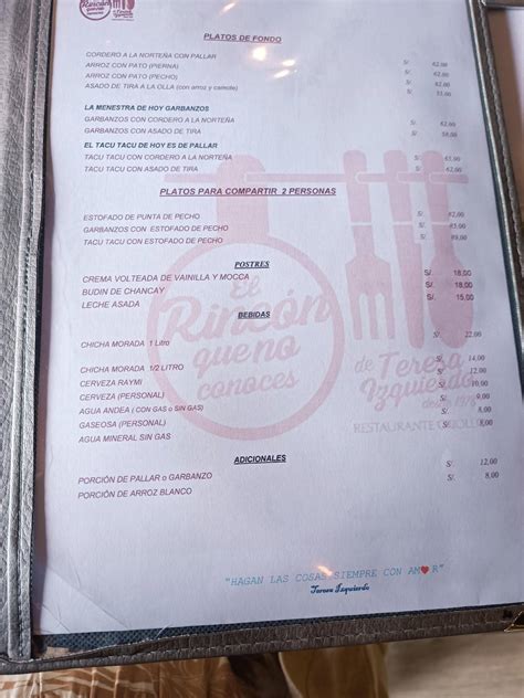 Carta del restaurante El Rincón Que No Conoces CERRADO Lince José