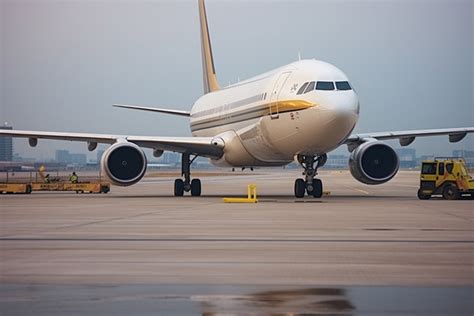 White Airplane Parked On Tarmac Background Airport Two People