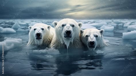 melting polar ice caps and endangered polar bears, symbolizing the ...