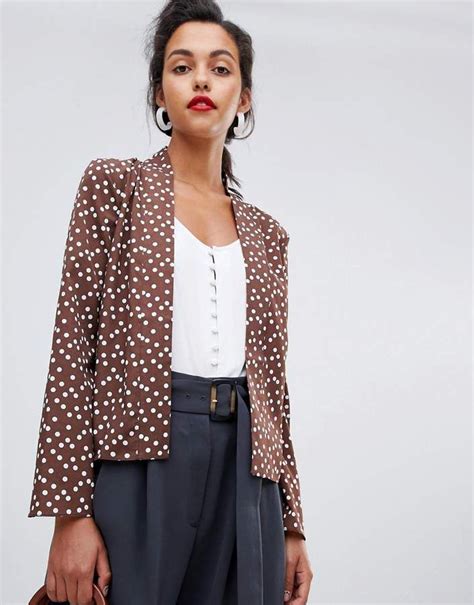 ASOS DESIGN Open Blouse In Polka Dot With Long Sleeves ShopStyle Tops