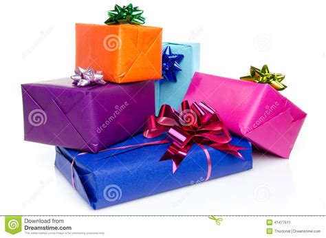 Cajas De Regalo Coloridas Con Los Arcos Hermosos Imagen De Archivo