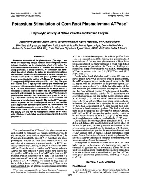 Pdf Potassium Stimulation Of Corn Root Plasmalemma Atpase I