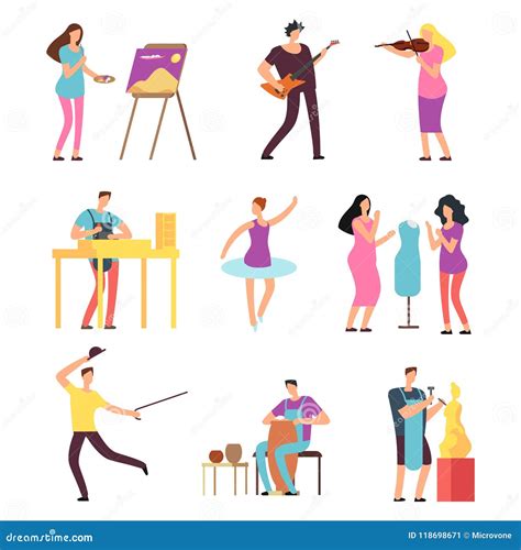 Cartoon Artists and Musicians Vector Isolated Characters in Creative Artistic Hobbies Stock ...