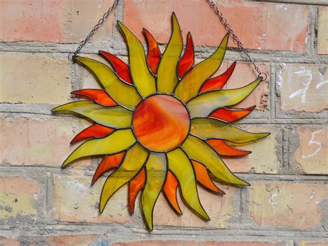 Stained Glass Sun Suncatcher Sun Stained Glass Panel Etsy