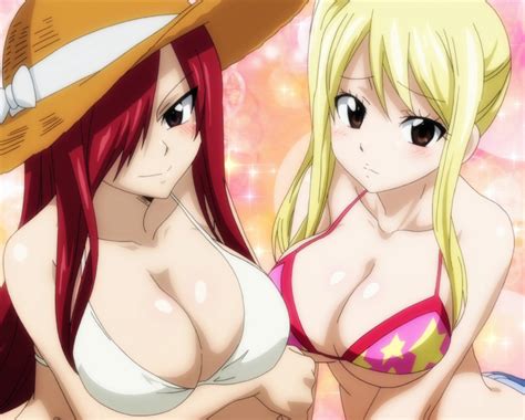 Rule 34 2girls Big Breasts Bikini Blonde Hair Breasts Brown Eyes Cleavage Erza Scarlet Fairy