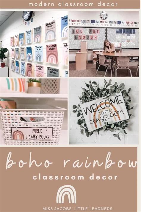 Modern Boho Rainbow Calm Classroom Decor Bundle Neutral Rainbow