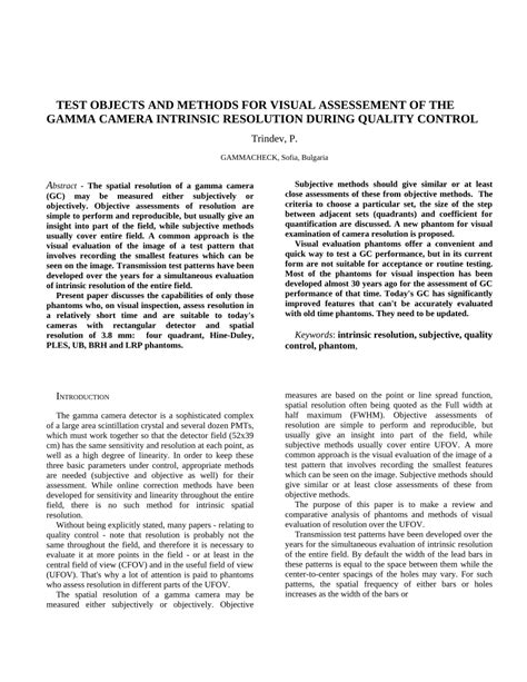 Pdf Test Objects And Methods For Visual Assessement Of The Gamma