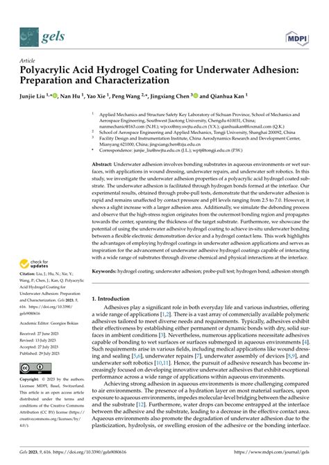 PDF Polyacrylic Acid Hydrogel Coating For Underwater Adhesion